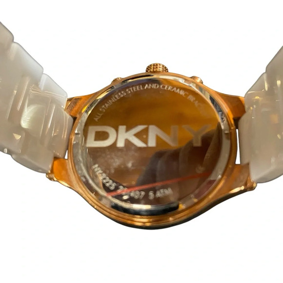DKNY Women\'s Chronograph Chambers Rose Gold White Ceramic Bracelet Watch NY 2225 main image 4